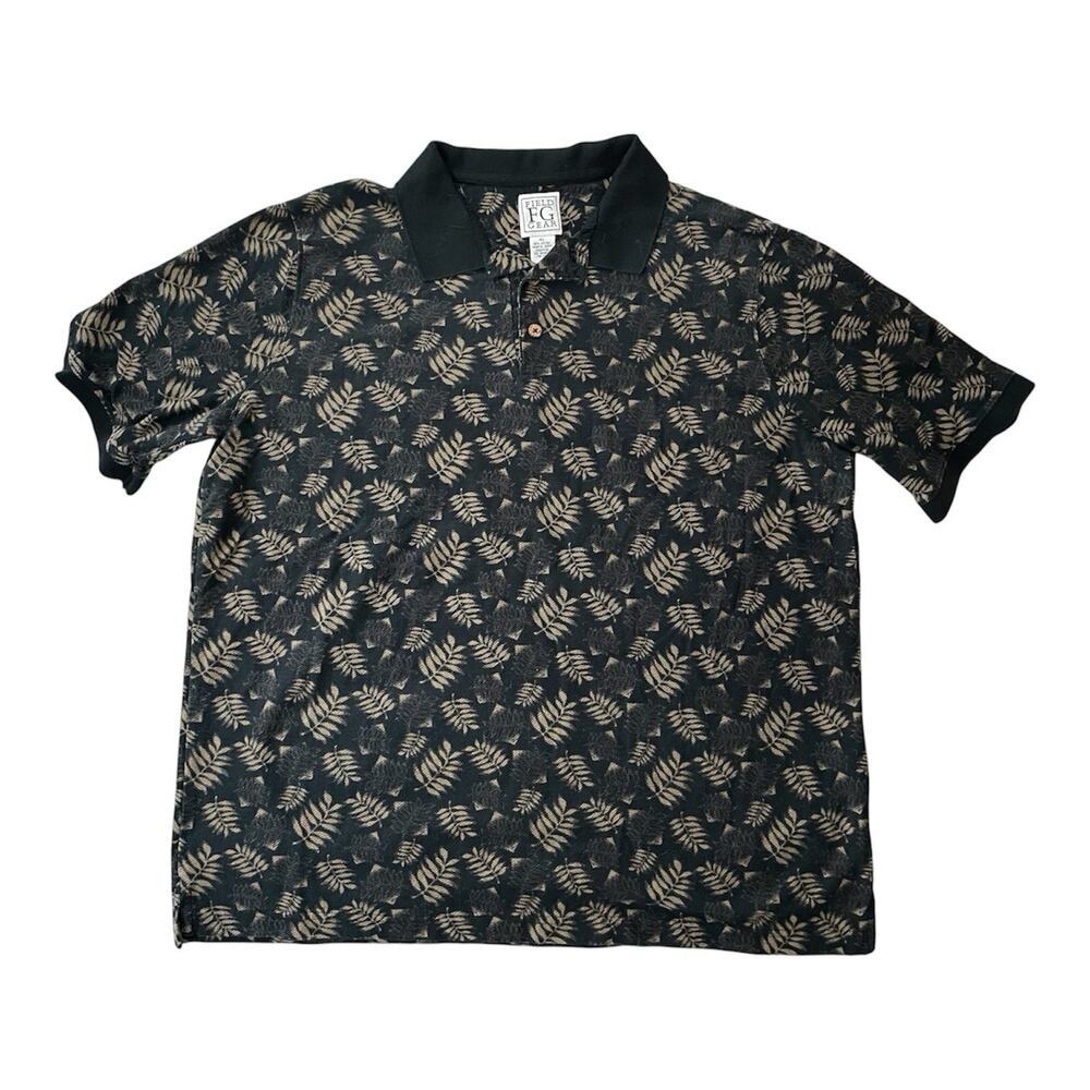 Vintage Field Gear Polo Shirt Mens XL Black Floral Knit Cotton Egypt 90s Preppy